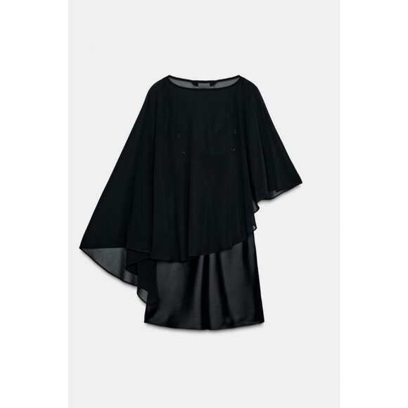 ZARA SHORT SATIN EFFECT CAPE DRESS - Picture 3 of 4